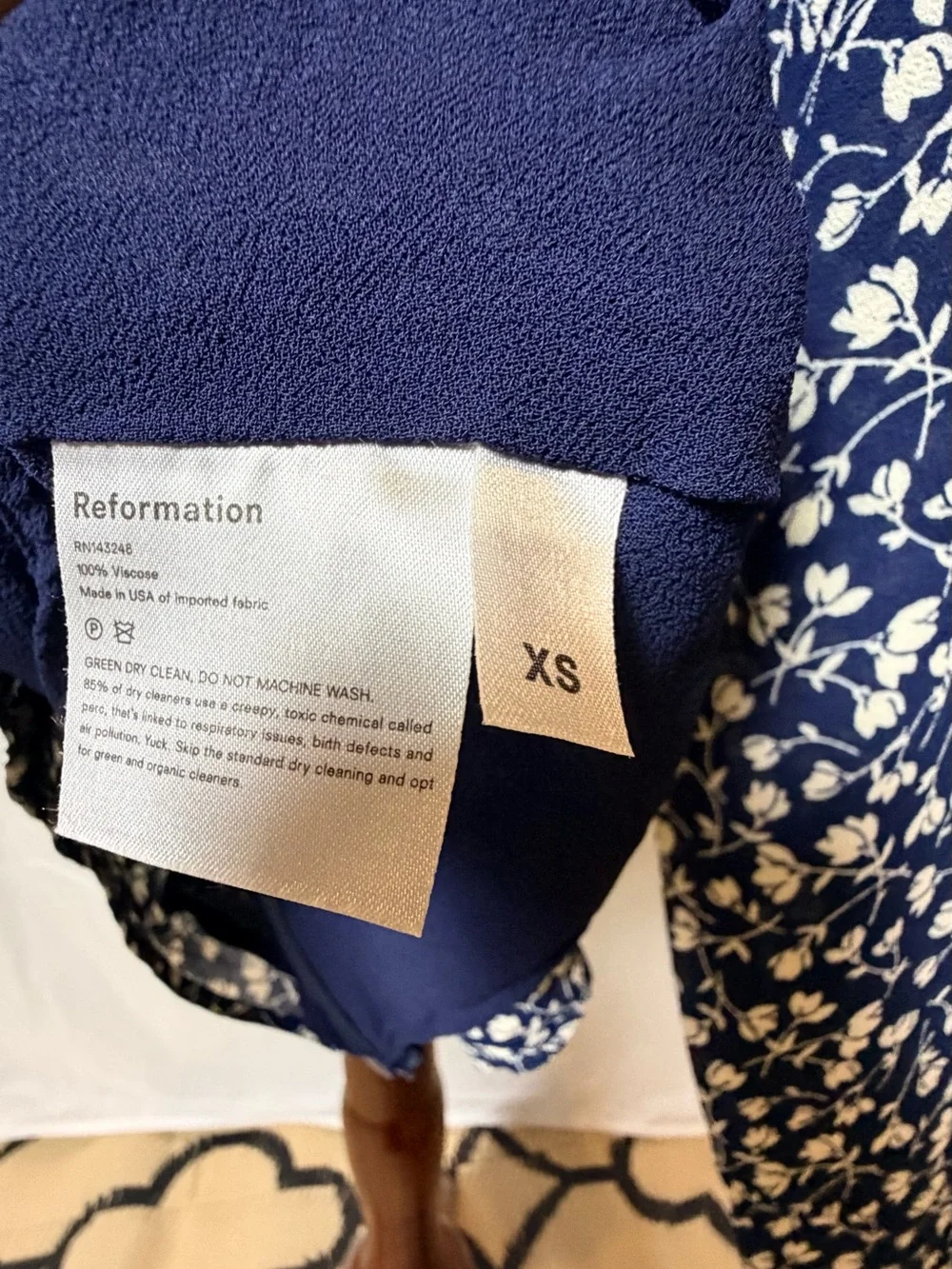Reformation Navy White Floral Long puff Sleeve‎ Blouse